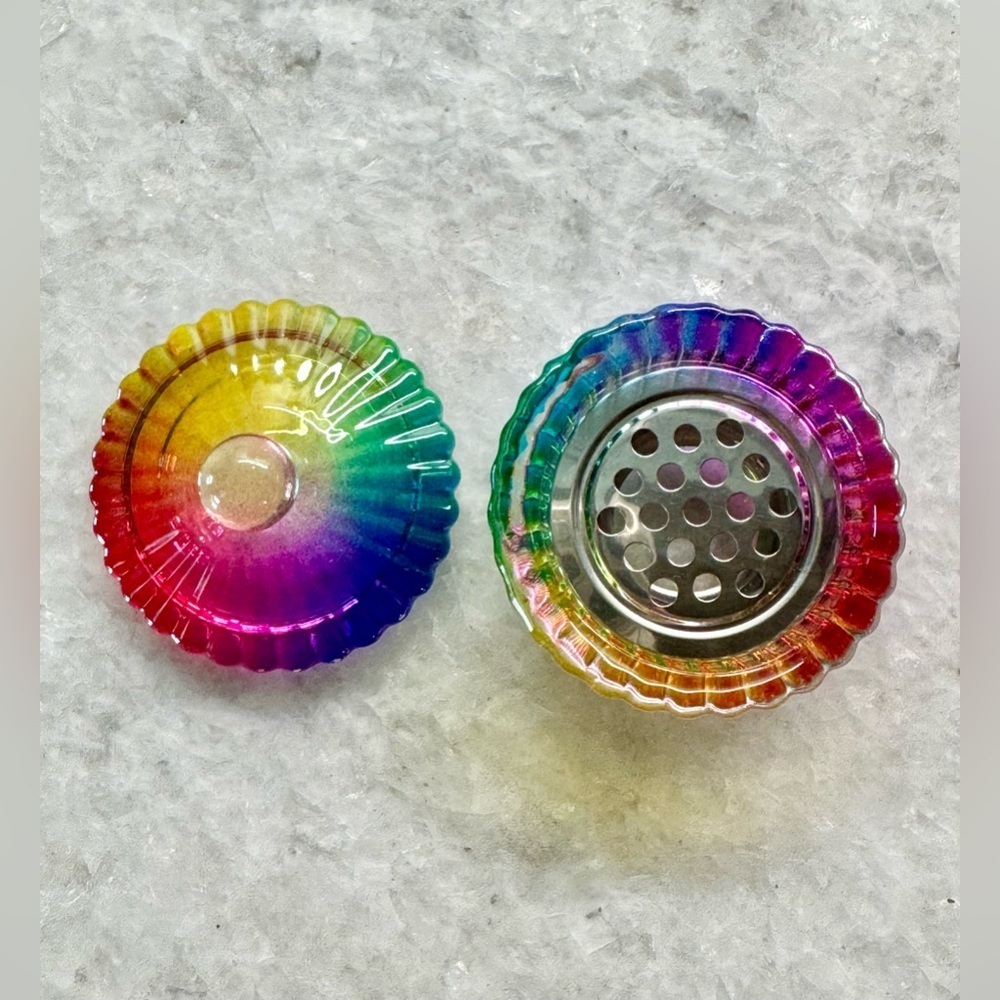 New MINI Fluted Rainbow Glass Nail Art Manicure Trinket Bowl Dish w/ Lid - 1.5” - Picture 8 of 9